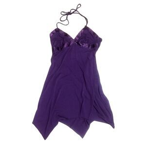 Purple Lace Y2K Fairy Whimsy Goth Asymmetric Mini Babydoll Halter Dress Size M L